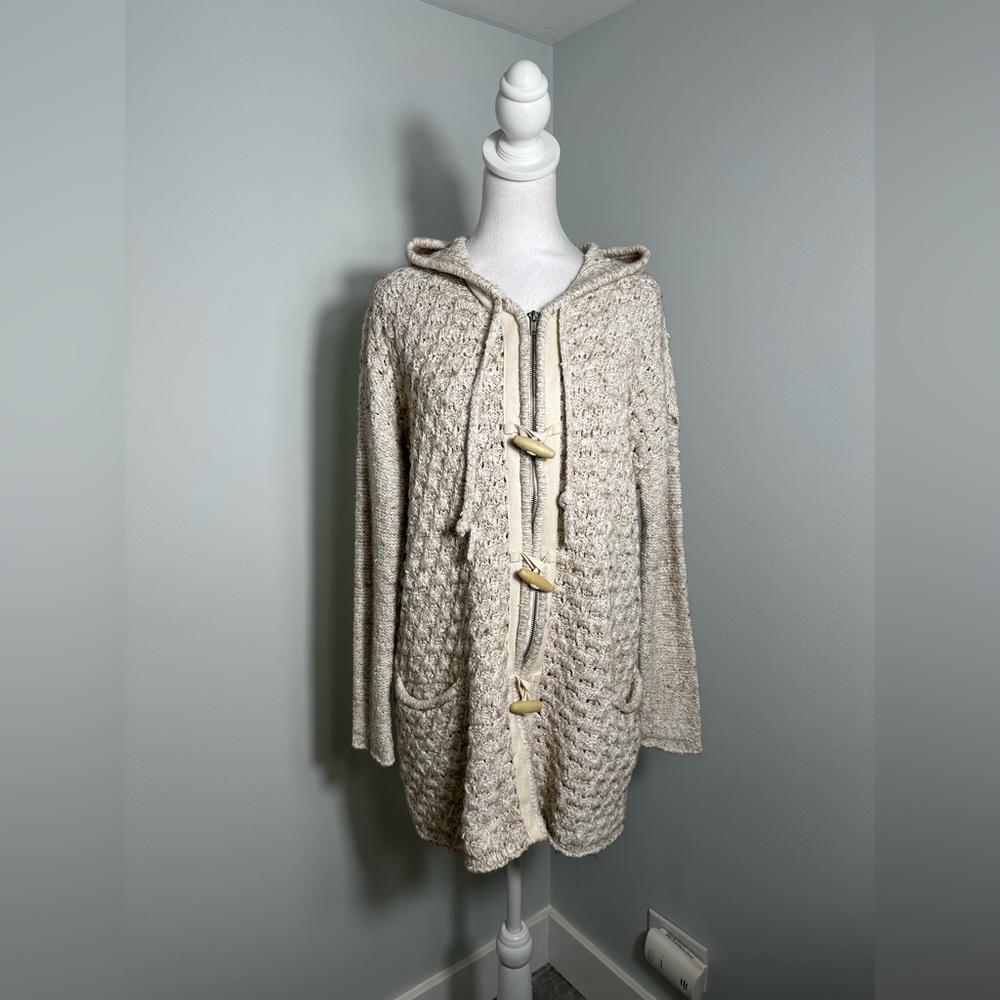Free People | Women’s tan/cream Turn Up The Sun hooded toggle sweater coat Sz XS - Picture 3 of 17